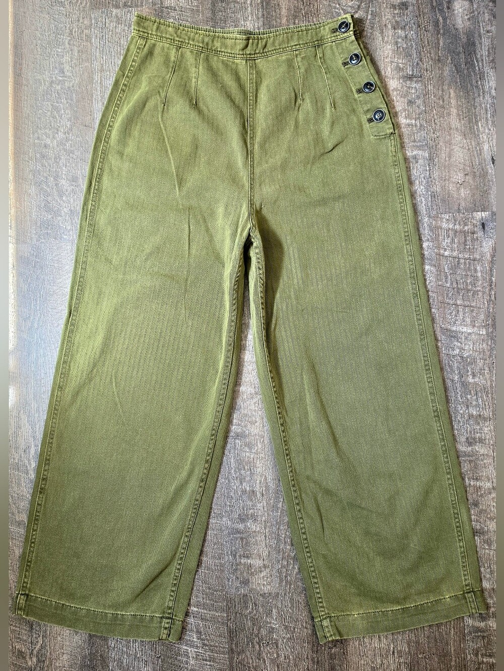 Free People X Revolve Clean Mod Cropped Wide-Leg Utility Pants Womens 8 Olive Co - Picture 5 of 14